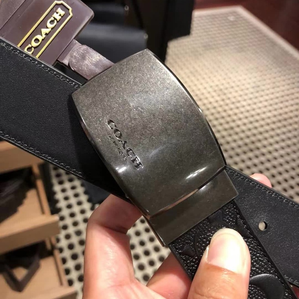 Coach Black Leather Belt with Silver Buckle